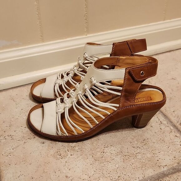 Pikolinos Women's White & Tan Heeled Sandals Size 37 US 6.5 - Picture 2 of 11